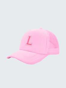 1pc Kid's 26 Alphabet Baseball Cap, Fashion Versatile Casual Sun Hat,Pink Mesh Breathable Trucker Cap, Suitable For Girls Back To School Daily Outfit, Gift