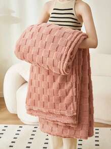 1pc Dusty Pink Waffle Fleece Blanket, Soft & Comfortable For Bedroom & Guest Room Use