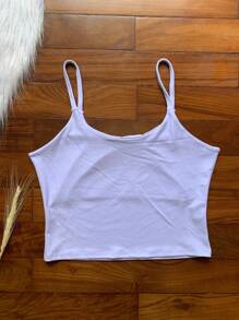 Cropped Top Thin Strap Basic Suplex Tank Top Women's Blouse - 白色 - 查看 2