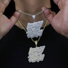 1 Piece Hip Hop Jewelry Loyalty Over Royalty Necklace For Men Iced Out Cubic Zirconia Plated Pendant - Silver - View 10