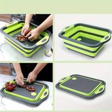 1pc Foldable Cutting Board Set - Collapsible Dishwasher-Friendly Prep Bowl, Built-In Fruit/Vegetable Strainer & Non-Slip Base - 8.5QT Kitchen Sink Organizer With Knife - Space-Saving For RVs, Apartments, Camping Trips - Viral Spring Kitchen Hack, Camping Essentials 2025