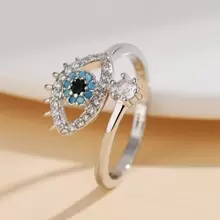 1pc moda zircônia cúbica demônio olho decoração anel aberto, adequado para uso diário feminino - Prata - Ver 2