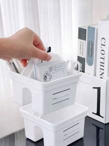 1PC Plastic Storage Basket With Handle, Portable Pencil Box And Pencil Box, Multifunctional Desk Portable Storage Box, Must-Have For Thanksgiving Back To School, Exquisite Gift