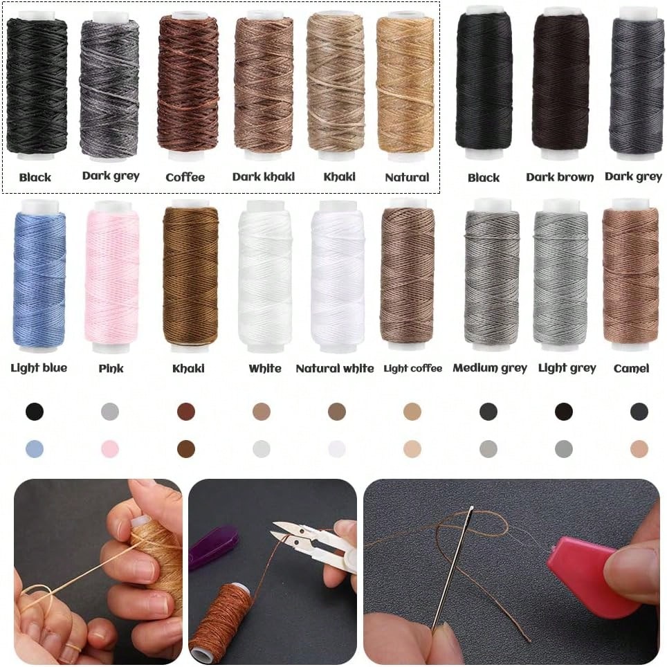 Kit Cucito Pelle 21 Pezzi - Per Riparazioni E Fai Da Te, Con Aghi, Filo, Ditale E Attrezzi, Per Principianti Ed Esperti