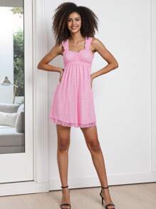 Women Summer Sleeveless Dress Floral Embroidery Loose Party A-Line Dress For Beach Club Streetwear - Hồng - Xem 6
