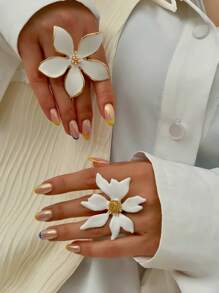 1SET 戒指套装夏季海洋风格，度假风格，花朵戒指立体五瓣花可调节戒指女士叠戴戒指甜美婚礼周年舞会珠宝礼物派对礼物 - 金色 - 查看 4