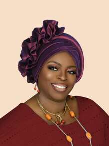 1 Stück nigerianischer Damenhut mit doppellagigem Kreuzrand und seitlicher Blumendekoration, geeignet für Hochzeiten, Partys und andere Feste, verstellbares Gummiband Haarnetz für den täglichen Gebrauch, Halloween, Weihnachten, Herbst und Winter - Verschiedenfarbig - Übersicht 5