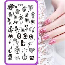 美甲印花板花叶心形印花模板几何蕾丝字母线条主题美甲不锈钢板转印图像板美甲工具 - 藍色 - 查看 12