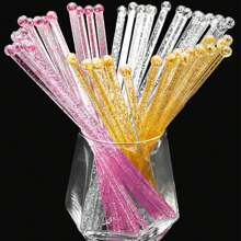 100/50/10 unidades Varillas de mezcla doradas elegantes con purpurina, agitadores de cóctel de cristal transparente - Perfectas para cócteles, postres y café - Ideal para Navidad, bodas, cumpleaños y talla grande - Mezclador de plástico duradero de 7.24 pulgadas