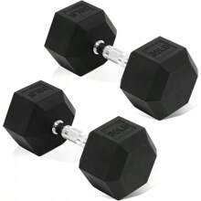 Fitvids Hex Rubber Coated Dumbbells Hand Weights Pairs For Exercises And Fitness And Home Gym, Pairs - 35磅一對 - 查看 2