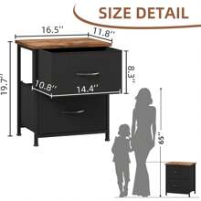 Somdot Nightstand With 2 Drawers, Bedside Table Small Dresser With Removable Fabric Bins For Bedroom Nursery Closet Living Room - Sturdy Steel Frame, Wood Top, Pull Handle - Black - White - View 11