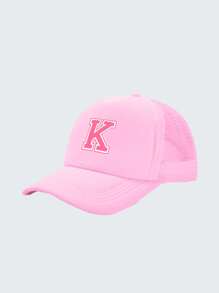 1pc Kid's 26 Alphabet Baseball Cap, Fashion Versatile Casual Sun Hat,Pink Mesh Breathable Trucker Cap, Suitable For Girls Back To School Daily Outfit, Gift