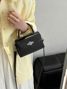 Women's Handbag, Fashionable Minimalist Lock Flap Mini Square Bag, Solid Color Versatile Shoulder Crossbody Bag