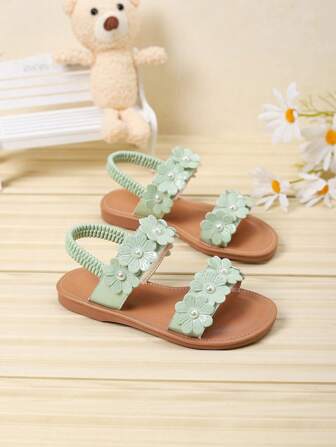 Girls' Cute Sweet Style White Daily Fashionable Flat Sandals, Children Casual Princess Beach Shoes, Spring/Summer