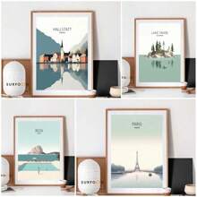 1 pièce Œuvre murale vintage minimaliste rétro, affiches des villes célèbres de différents pays, décoration pour dortoir et maison sans cadre