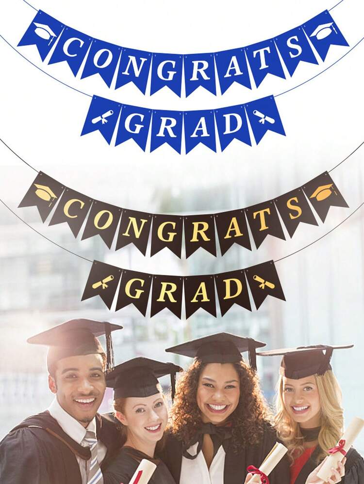 1 件毕业悬挂横幅黑色和金色“Congrats Grad”派对装饰 - 彩色 - 查看 3