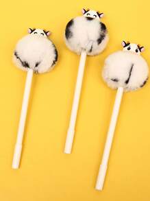 Plush Cow Pressing Ballpoint Pen, Office Stationery, Milky Cow Design Ballpoint Pen For Students