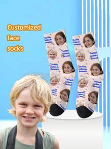 1 par de calcetines personalizados de media pantorrilla con impresión de rostro para niños y niñas, calcetines personalizados para adolescentes con fotos, calcetines divertidos con diseño personalizado para uso diario, vacaciones, cumpleaños y talla grande
