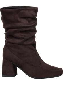 GiGiL Women's Boots Square Toe High Heel Thick Wrinkled Easy Fit Stretch Party Elegant Comfortable Slouch - 鏽棕色 - 查看 2