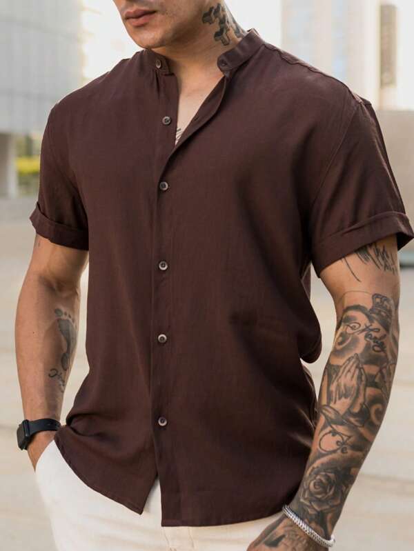 Camisa Masculina Manga Curta Gola Padre Confortável Leve Passa Fácil