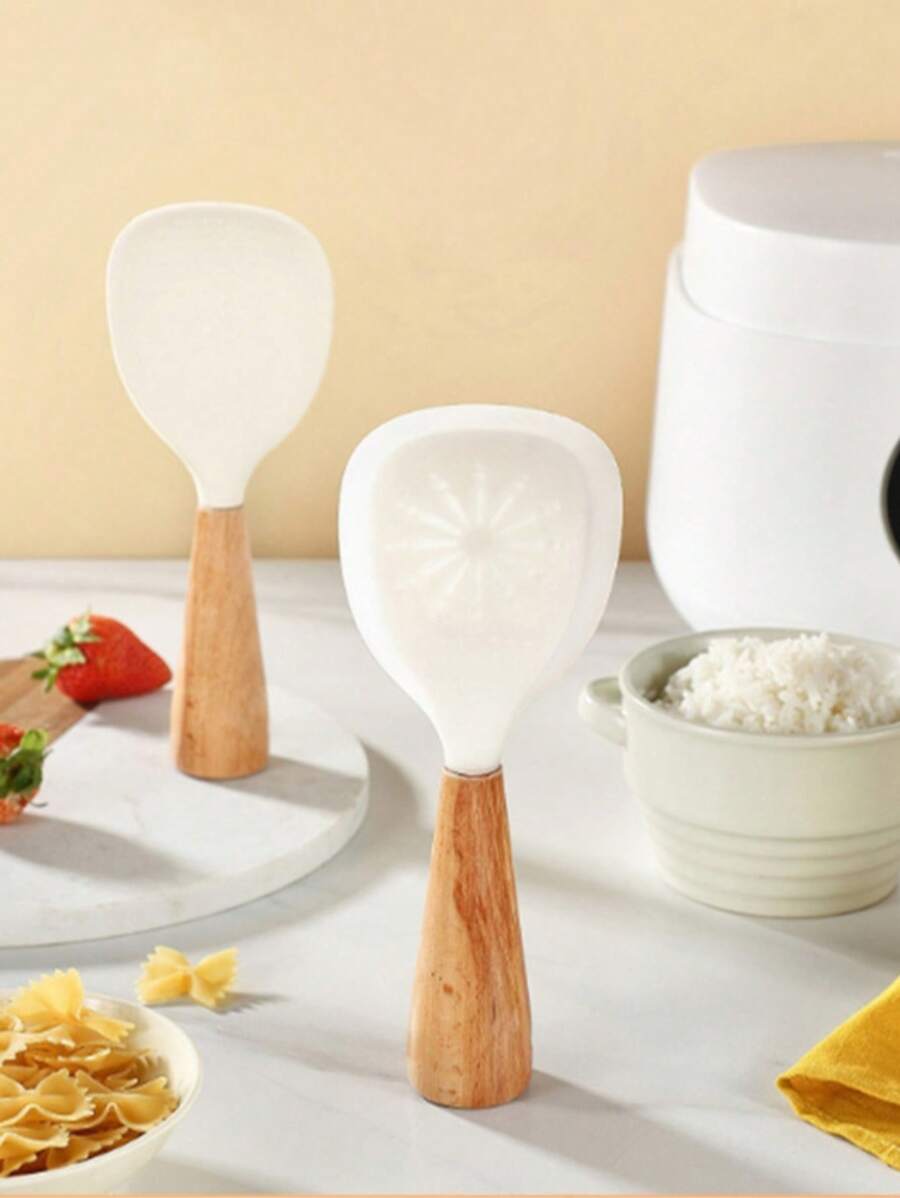 1 件装木柄饭勺不粘饭勺家用可与立式电饭锅、饭勺配合使用 - 米色 - 查看 1