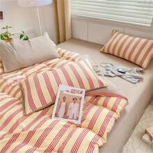 Conjunto de Roupa de Cama 4 Peças (Sem Enchimento), Estampa Floral Listrada Estilo Esportivo Poliéster Macio, Utilização em Todos os Ambientes do Quarto
