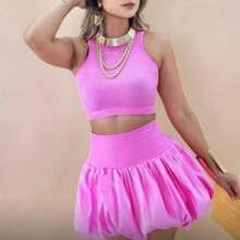 Balloon Style Top And Skirt Set SimpleElegantSexyCasualSweetPartySoftCasualBeachNight OutHomeBaby ShowerFormal & EveningStreetGardenspring, Summer, Fall - 粉色 - 查看 1
