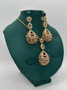 Saudi Arabian Colorful Cubic Zirconia Women Gold Jewelry Middle East Dubai Wedding Bridal Dress Accessory Dubai New Item Bride Earrings Necklace Set Gift For Valentine's Day, Mother's Day - Colorful - View 3