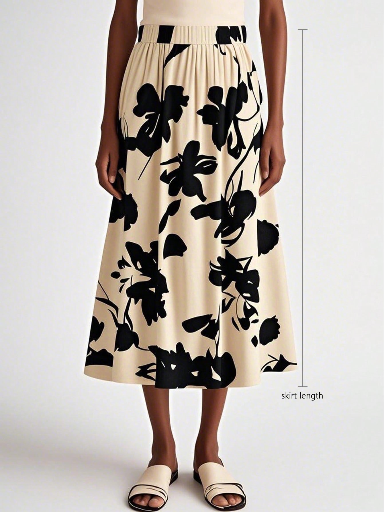 تنورة كاجوال طويلة متوسطة الطول ذات خصر مطاطي، بطب...