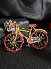 Xiacheng 1pc Elegant Vintage Bicycle Brooch With Sparkling Floral Basket, Hypoallergenic Copper Alloy Pin For Parties & Casual Wear - Bike - View 2