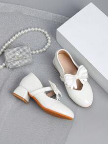 Bailarinas de piso blando tipo Mary Jane, zapatos beige con decoración de moño para niñas de talla media, zapatos versátiles para vestir