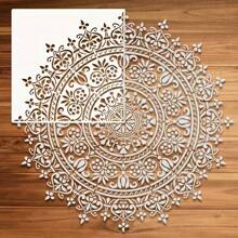 1pc Reusable 12-Inch Quarter Mandala Stencil Template, Plastic Mandala Stencil For DIY Art Projects, Decorative Floral Craft Template For Painting On Walls, Tiles, Furniture And Canvas - White - View 1