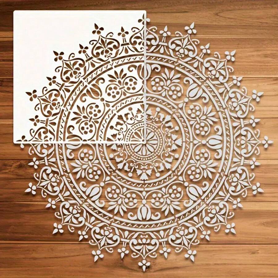 1pc Reusable 12-Inch Quarter Mandala Stencil Template, Plastic Mandala Stencil For DIY Art Projects, Decorative Floral Craft Template For Painting On Walls, Tiles, Furniture And Canvas - White - View 1