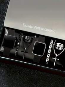 8/4/1pc Men's Fashion Electronic Watch, Square Dial Silicone Strap Casual Fashion Watch, Bracelet, Necklace, Ring, Suitable For Daily Wear, The Best Choice For Gifts, Business Trips, Gifts For Boyfriends, Family, Work, Father's Day, Vacation And Business Trips, Suitable For Birthday Gifts - Multicolor - View 11