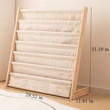 Wooden Bookshelf For Wood Bookrack Canvas Book Storage Shelf Display Bookshelf 6 Tier Book Rack For Bedroom Living Room Playroom Storage Organizer Natural 29.52" L X 11.81" W X 31.10" H