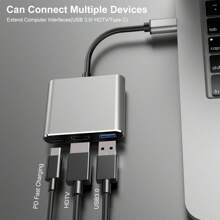 TYPE- C To HDTV 3in1 HUB Multiport Adapter, Type-C Hub Thunderbolt 3 To HDTV 4K Output USB 3.0 Port And USB-C Charging Port, Digital AV Adapter For Laptop, For Galaxy S8/S9, For Laptop PD Charging USB Splitter!