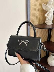 1pc Customizable Text, Name Gentle And Sweet Bow Fashionable Handbag Versatile Ins Shoulder Messenger Bag Fashionable And Gentle Small Square Bag With Bow Decoration Pu Material Magnetic Buckle Closure Messenger Bag, High-End Solid Color Matching, Suitable For Girls Shopping Daily Use, Put Mobile Phones And Wallets, Girls Princess Style Handbag Messenger Bag - Bow Handbag - View 9