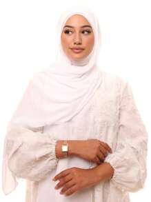 1件装女士经典休闲套头雪纺围巾，纯色柔软透气莫代尔面料，可作颈套或头巾，日常百搭，适合各种场合。 - 白色 - 查看 5