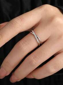 Stylever 1 pieza Anillo de cruz con forma de X simple de plata esterlina 925 Anillo de joyería fina para mujer Anillo de promesa glamoroso Regalo para chicas Decoración para la vida diaria y citas