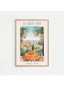 1 Stück Vintage Italien Reise Essen Spaghetti Kaffee Mittelmeerküste Landschaft Poster Leinwand Gemälde Wandbild Heimdekoration ohne Rahmen - Verschiedenfarbig - Übersicht 41
