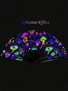 1pc Y2k Folding Fan, Uv Glow Rave Fan Festival Fan, Silk Chinese & Japanese Palm Fan For Music Party, , Dance Performance, Decoration, Gift