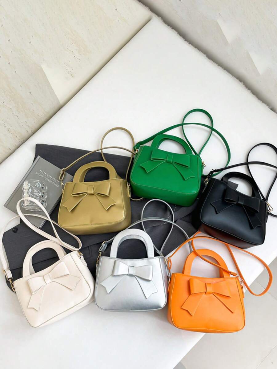 1PC Bow Solid Color Handbag, Shoulder Bag, Messenger Large Capacity Square Zipper Design, Meet Basic Storage Needs, Adjustable Strap, Strong Practicality, Versatile Style, A Variety Of Colors To Choose From, Match Any Shape At Will, Show Personalized, Suitable For Daily Outings, Shopping And Taking Photos, Picnics, Gifts Friends - Bow Shoulder Bag - View 1