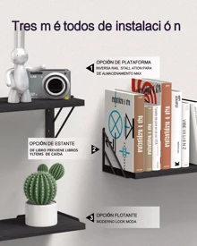 Estantes de pared para decoración de dormitorio, estantes de pared flotantes para sala de estar, almacenamiento de cocina, estantes flotantes de madera rústica montados en la pared para libros,Soportan Hasta 10 Kg, Fácil Instalación(juego de 3) - Negro - Ver 4