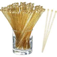 100/50/10 unidades Varillas de mezcla doradas elegantes con purpurina, agitadores de cóctel de cristal transparente - Perfectas para cócteles, postres y café - Ideal para Navidad, bodas, cumpleaños y talla grande - Mezclador de plástico duradero de 7.24 pulgadas