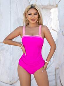 2pcs Women Tankini Set With Tummy Control, Square Neckline Modest Swimwear, For Summer Beach Vacation