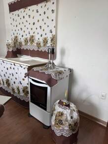 Kitchen Set Kit 10 Printed Pieces Window Curtain Table Runner Sink Curtain Tea Towel Placemat - flores marrom - 查看 4