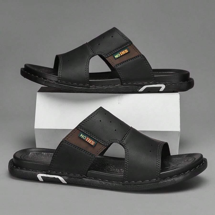 Men Summer Slip-On Slippers, Anti-Slip Soft Sole Casual Leather Sandals, Sports & Beach Flip Flops