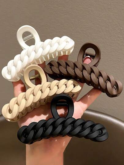 4pcs/1pc Women Simple Solid Color Plastic Hair Clips, Versatile, Elegant, Suitable For Daily, Casual, Party, Commute, Vacation, Hair-Styling, Face-Washing, Makeup, Laundry, Black/White/Khaki/Brown, Large Size Hair Claws Claw Clips Hair Jaw Clip Hair Clamps Hair Clutch Hair Catcher Clip Fall Winter Hair Accessories For Women