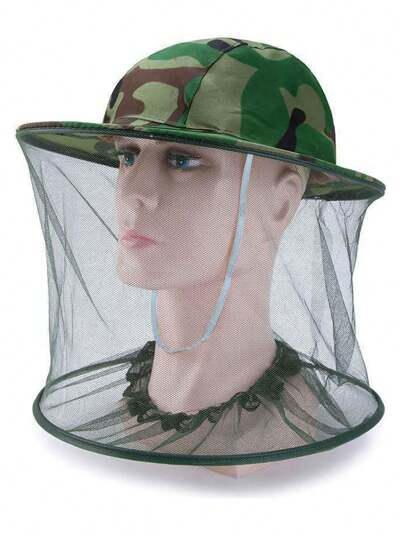 1 pieza Sombrero anti-mosquitos para pesca, Sombrero protector completo para apicultura, Sombrero de mezclilla para apicultura, Sombrero de traje protector para apicultura, Máscara facial anti-UV