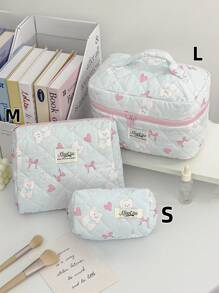 1PC Red Love Bow White Bear Makeup Bag, Fashionable And Casual Large Capacity Portable Zipper Makeup Bag, Travel And Vacation Essential Sanitary Pad Makeup Bag, Bag Cushion , Wired Headset, Earplug, Headset, Charger, Lipstick, Cosmetics, Perfume, Skin Care And Beauty Products, Home Decoration, Suitable For Mothers, Women, Nurses, Students, Female Students, Keys, Holiday Gifts